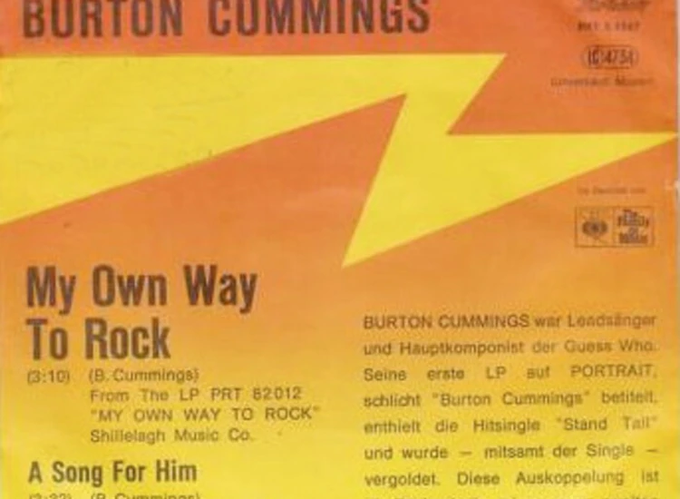 "7"", Single, Promo Burton Cummings - My Own Way To Rock / A Song For Him" ansehen