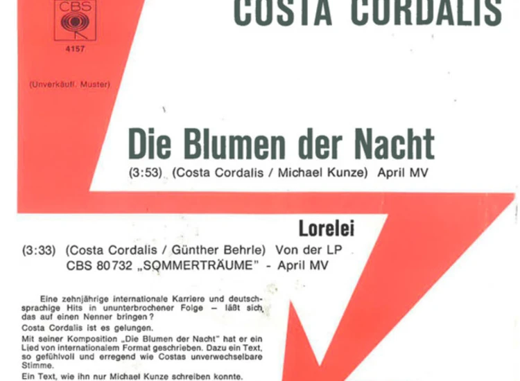 "7"", Single, Promo Costa Cordalis - Die Blumen Der Nacht" ansehen