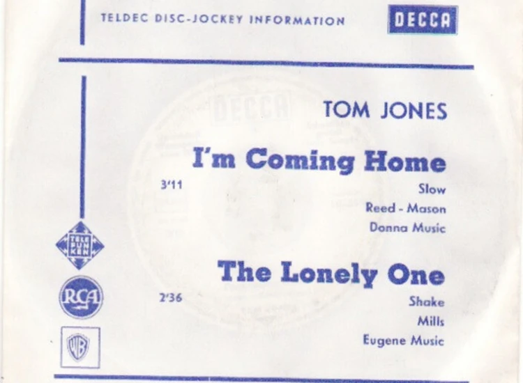 "7"", Single, Promo Tom Jones - I'm Coming Home" ansehen