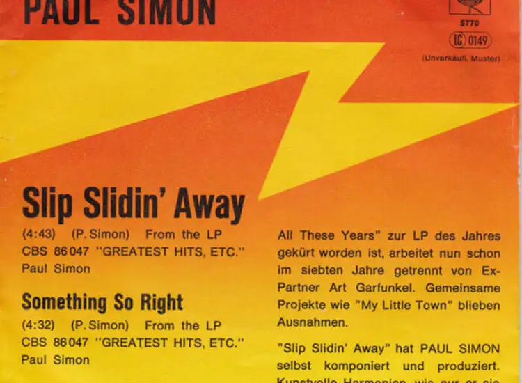 "7"", Single, Promo Paul Simon - Slip Slidin' Away" ansehen