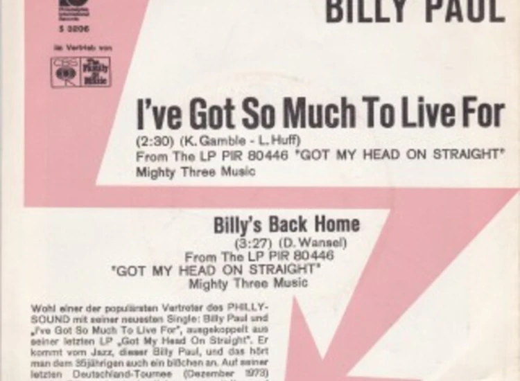 "7"", Single, Promo Billy Paul - I've Got So Much To Live For" ansehen