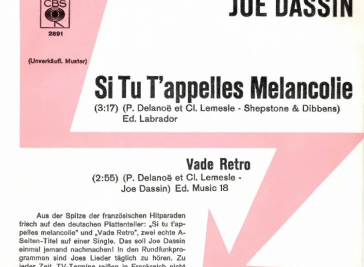 "7"", Single, Promo Joe Dassin - Si Tu T'appelles Mélancolie" ansehen