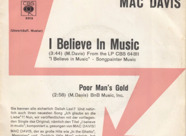 "7"", Single, Promo Mac Davis - I Believe In Music" ansehen