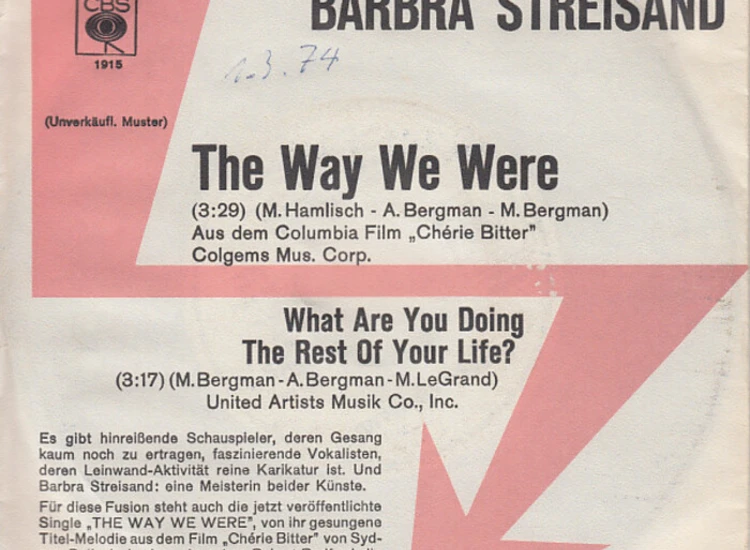 "7"", Single, Promo Barbra Streisand - The Way We Were" ansehen