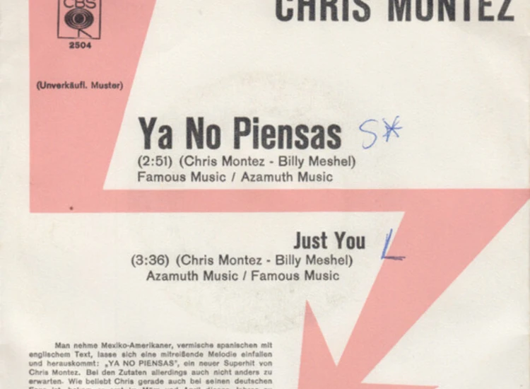 "7"", Single, Promo Chris Montez - Ya No Piensas" ansehen