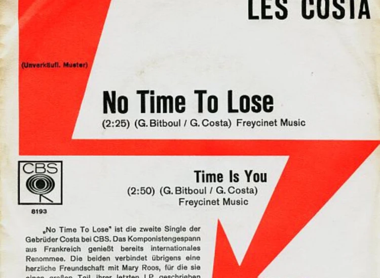 "7"", Single, Promo Les Costa - No Time To Lose" ansehen