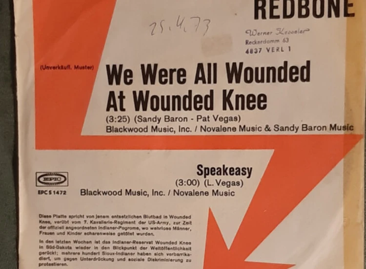 "7"", Promo Redbone - We Were All Wounded At Wounded Knee" ansehen