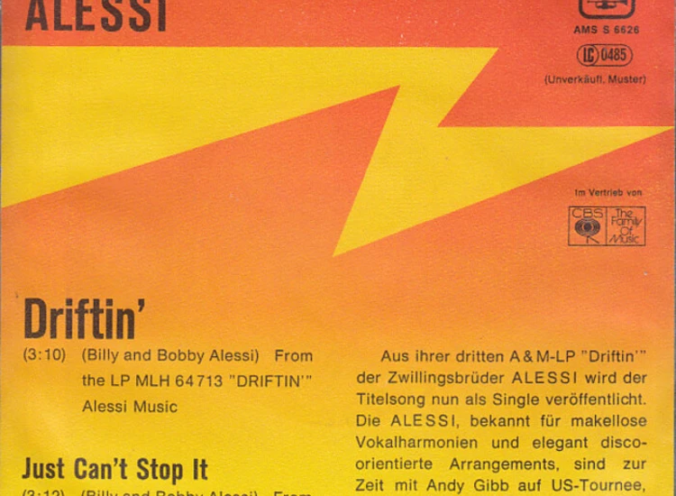 "7"", Single, Promo Alessi - Driftin'" ansehen