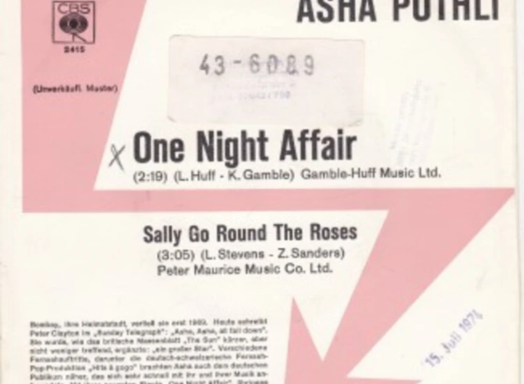 "7"", Single, Promo Asha Puthli - One Night Affair" ansehen