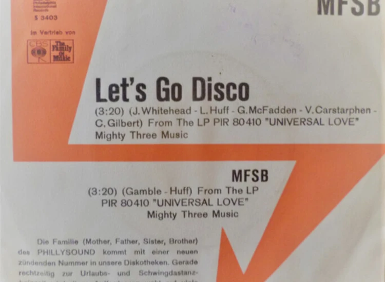 "7"", Promo MFSB - Let's Go Disco" ansehen