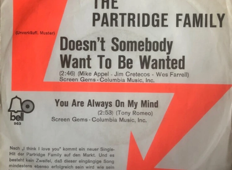 "7"", Single, Promo The Partridge Family - Doesn't Somebody Want To Be Wanted" ansehen