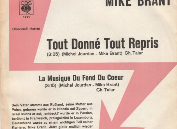 "7"", Single, Promo Mike Brant - Tout Donné Tout Repris" ansehen