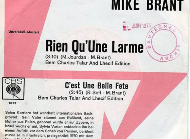 "7"", Single, Promo Mike Brant - Rien Qu'Une Larme" ansehen