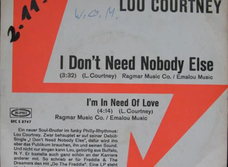 "7"", Promo Lou Courtney - I Don't Need Nobody Else" ansehen