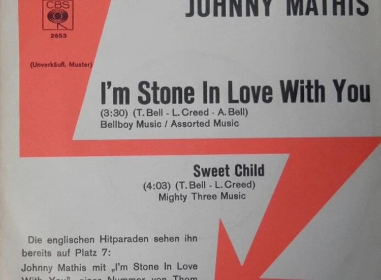 "7"", Promo Johnny Mathis - I'm Stone In Love With You / Sweet Child" ansehen