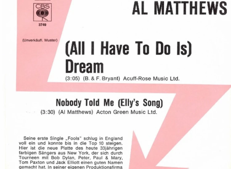 "7"", Single, Promo Al Matthews - (All I Have To Do Is) Dream" ansehen