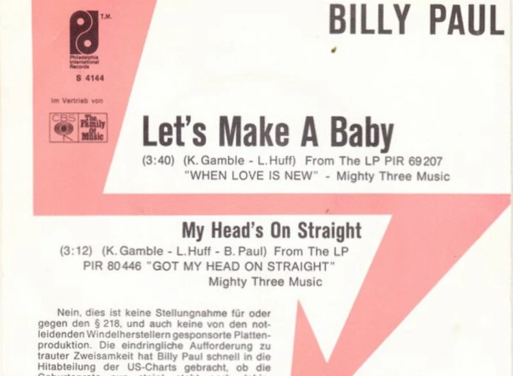 "7"", Single, Promo Billy Paul - Let's Make A Baby" ansehen