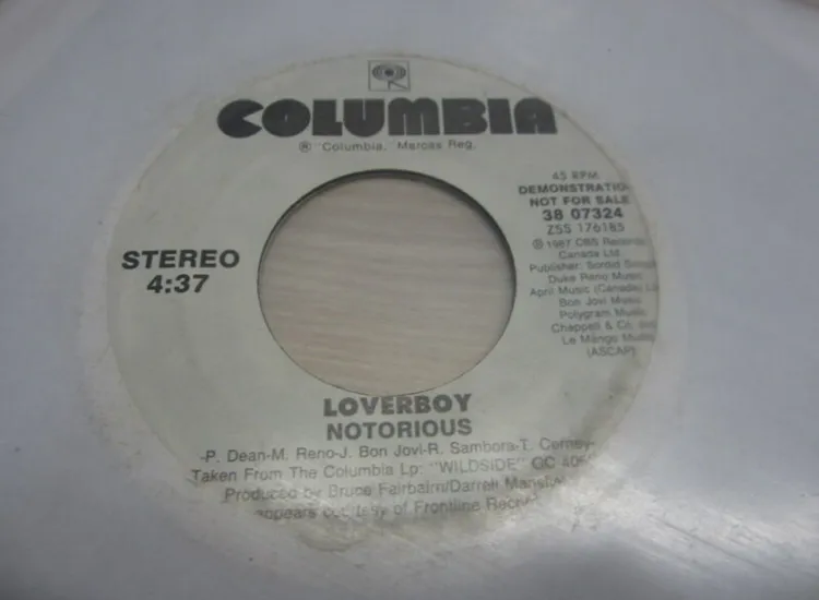 Single  / Loverboy ?– Notorious    / PROMO / RAR /  Canada  PRESS / ansehen