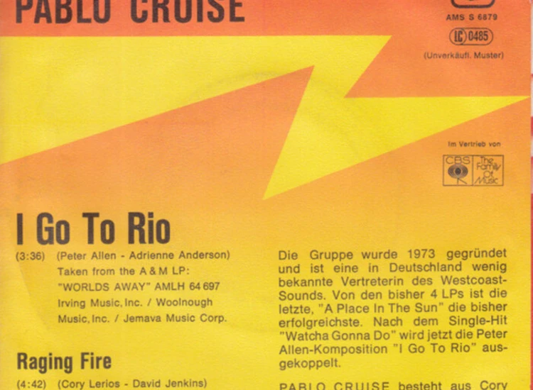 "Pablo Cruise - I Go To Rio (7"", Single, Promo)" ansehen