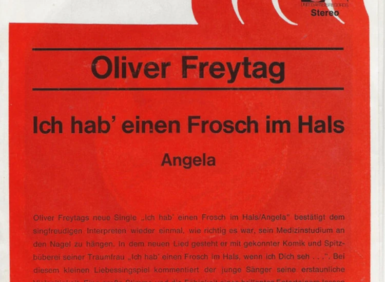 "Oliver Freytag - Ich Hab' Einen Frosch Im Hals (7"", Promo)" ansehen