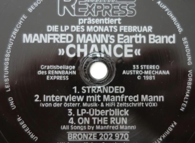 "Manfred Mann's Earth Band - »Chance« (Flexi, 7"", S/Sided, Promo, Smplr)" ansehen