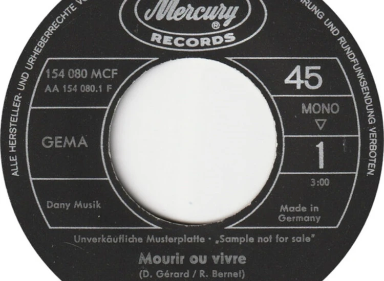 "Hervé Vilard - Mourir Ou Vivre (7"", Single, Mono, Promo)" ansehen