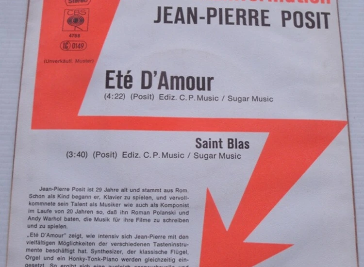 "Jean-Pierre Posit - Eté D'Amour / Saint-Blas (7"", Single, Promo)" ansehen